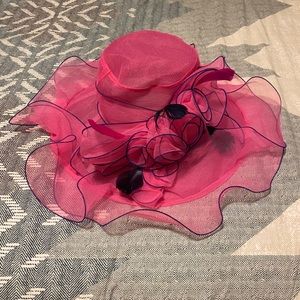 Pink and navy derby hat